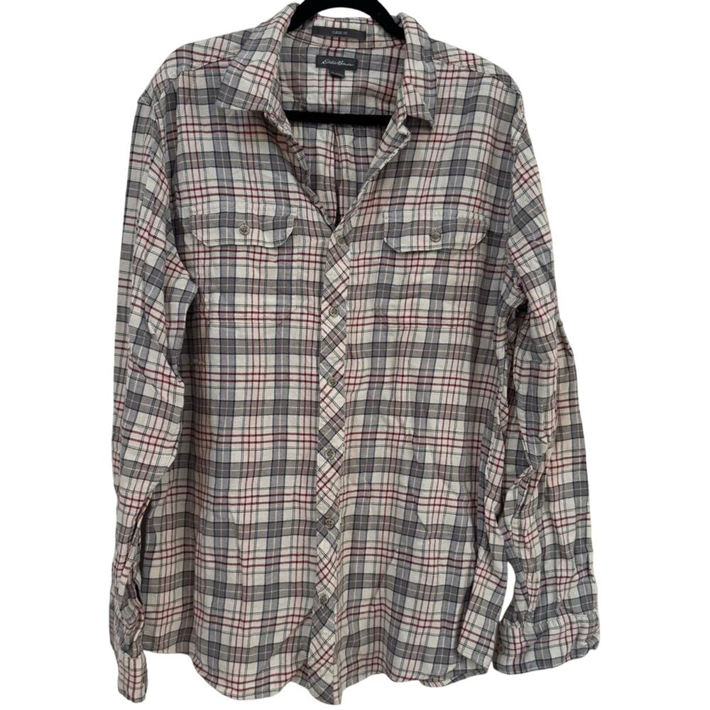 Eddie Bauer‎ Men's Tall XL Plaid Long Sleeve Button Down Shirt Tartan Chores